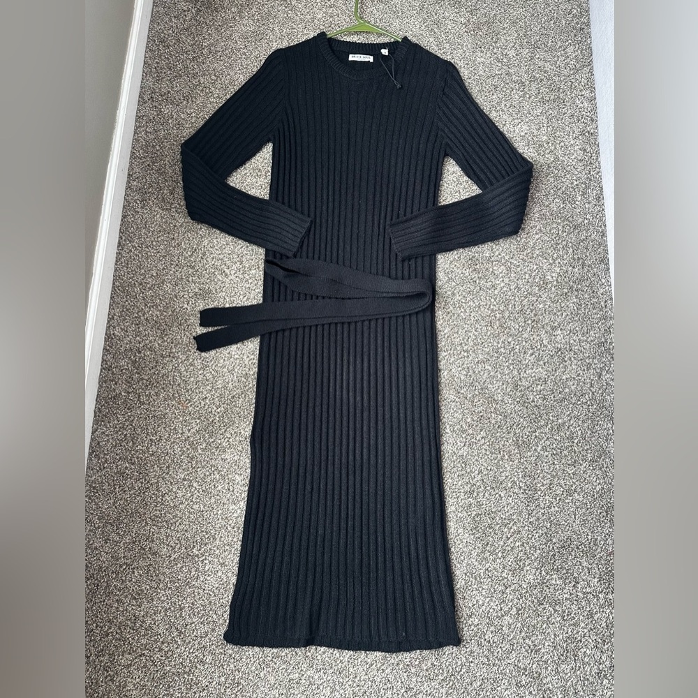 Brave Soul Black Ribbed Maxi Dress with Waist Tie